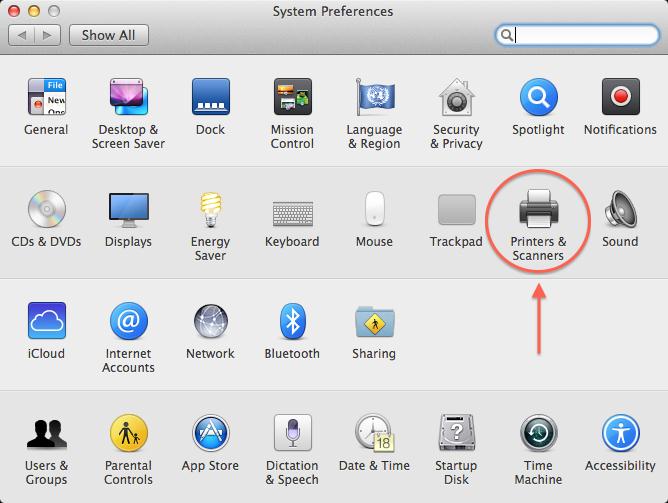 Hit Printers and Scanners under System Preferences. 